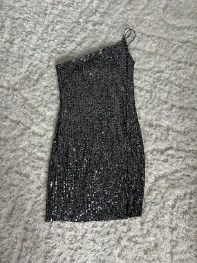 One-Shoulder Black Sequin Dress